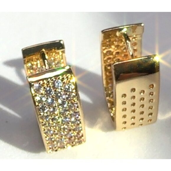 Gold Plated Cubic Zirconia Huggie Hoop Earrings - Picture 2 of 5